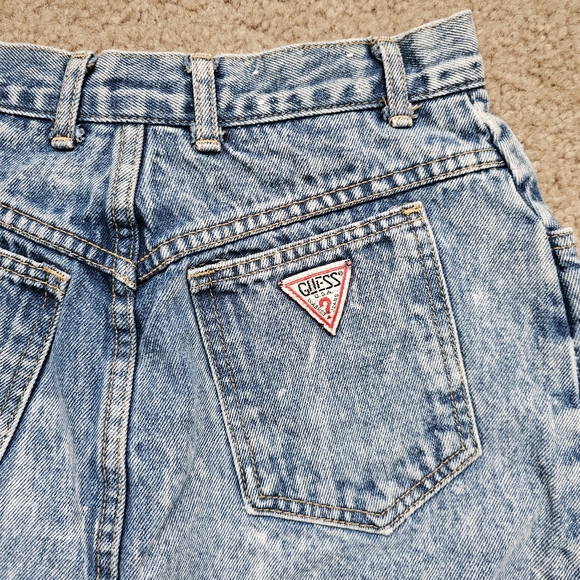 Vintage 80s Georges Marciano Guess acid wash high rise denim jean mini skirt - Picture 3 of 7